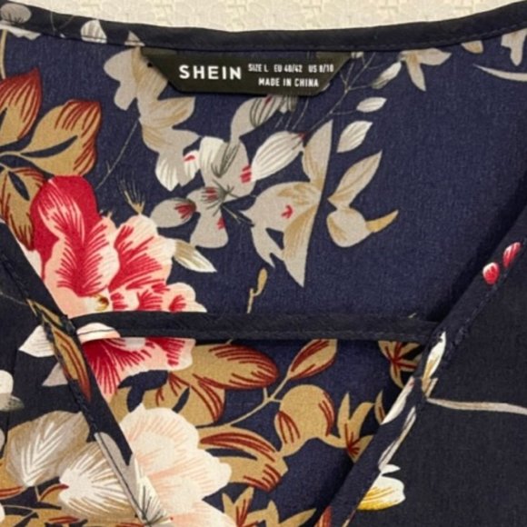 Shein Cap Sleeve Floral Print V Neck Top -Vibrant Colors, Lightweight - Size L - Picture 4 of 6